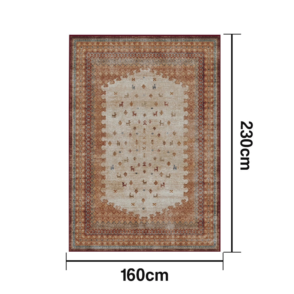 LIVARA 160/200cm Gabbeh Vintage Loop-Pile Rug - Non-Slip Eco Cotton-Latex Backing - Waterproof Soft & Durable Stain-Resistant - Brown Multi-Color