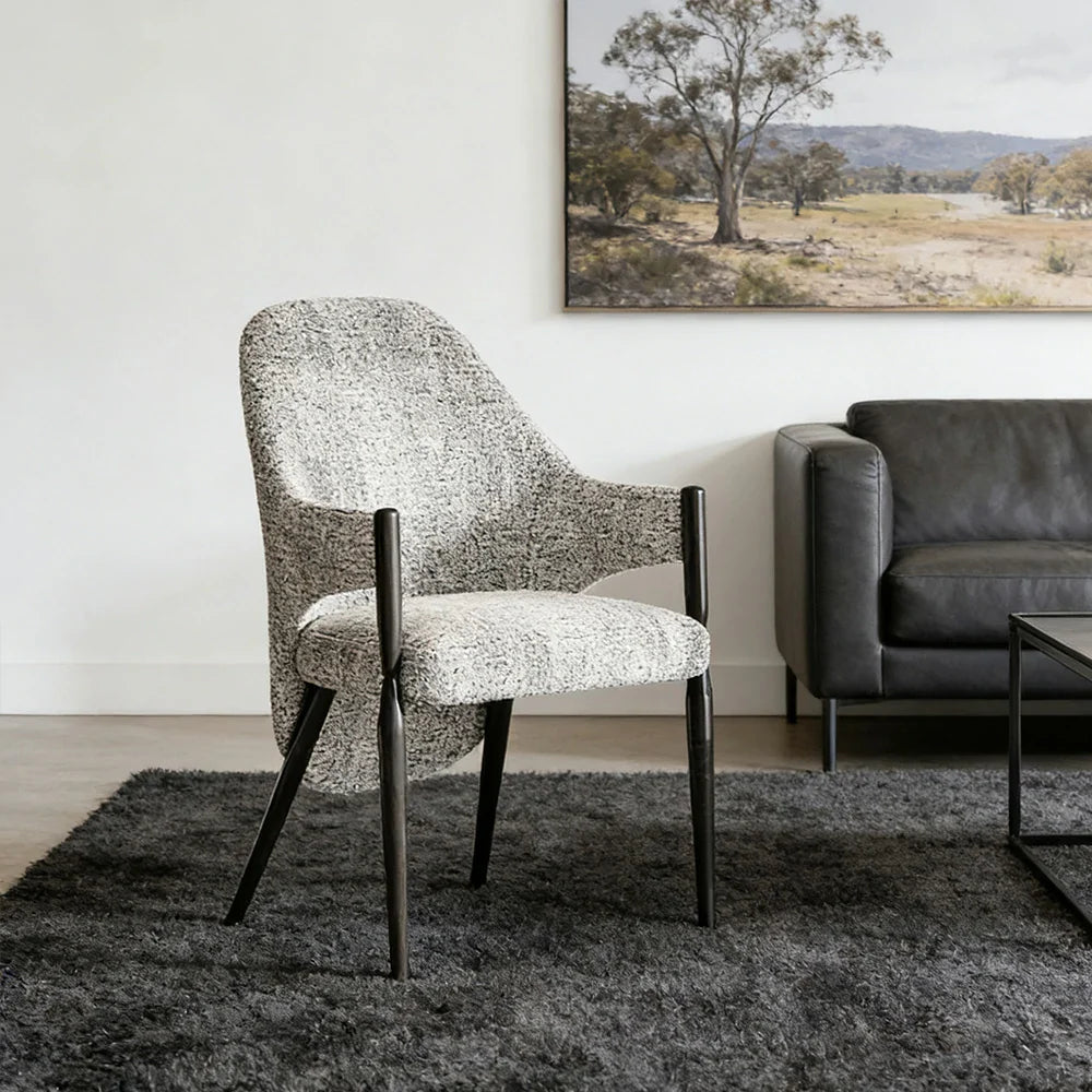 LIVARA Armchair - Curved Silhouette, High-Resilience Foam, Black Titanium Stainless Steel Frame, Comfortable Seat - Grey