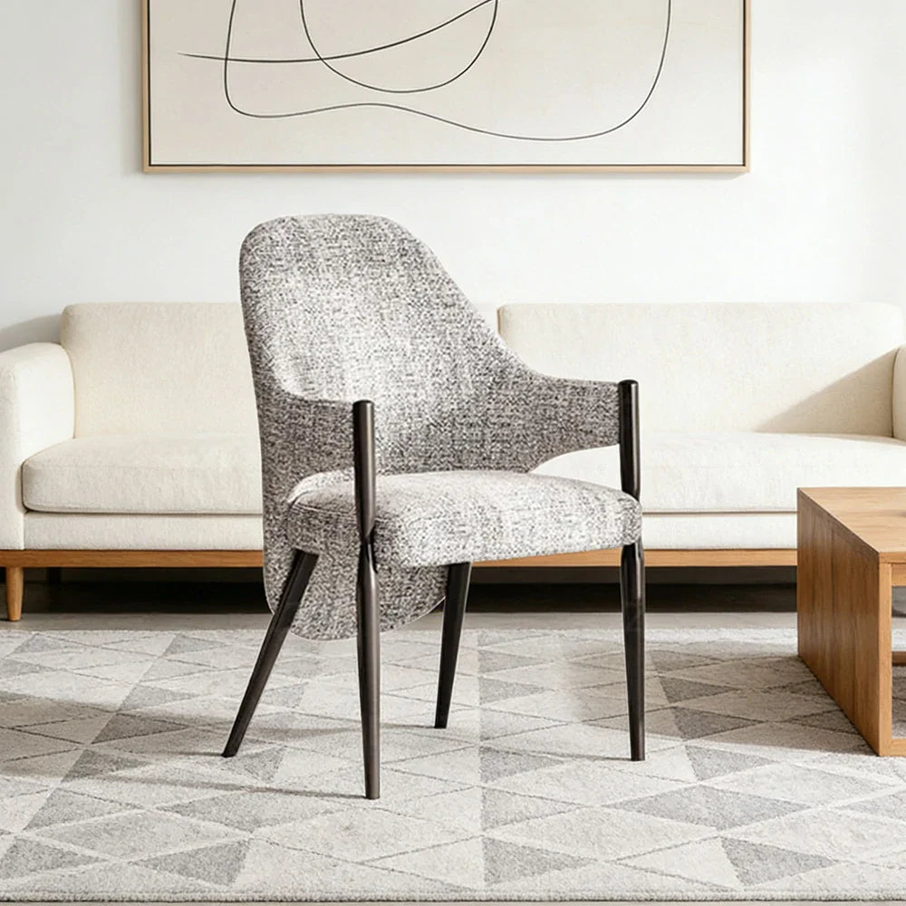 LIVARA Armchair - Curved Silhouette, High-Resilience Foam, Black Titanium Stainless Steel Frame, Comfortable Seat - Grey