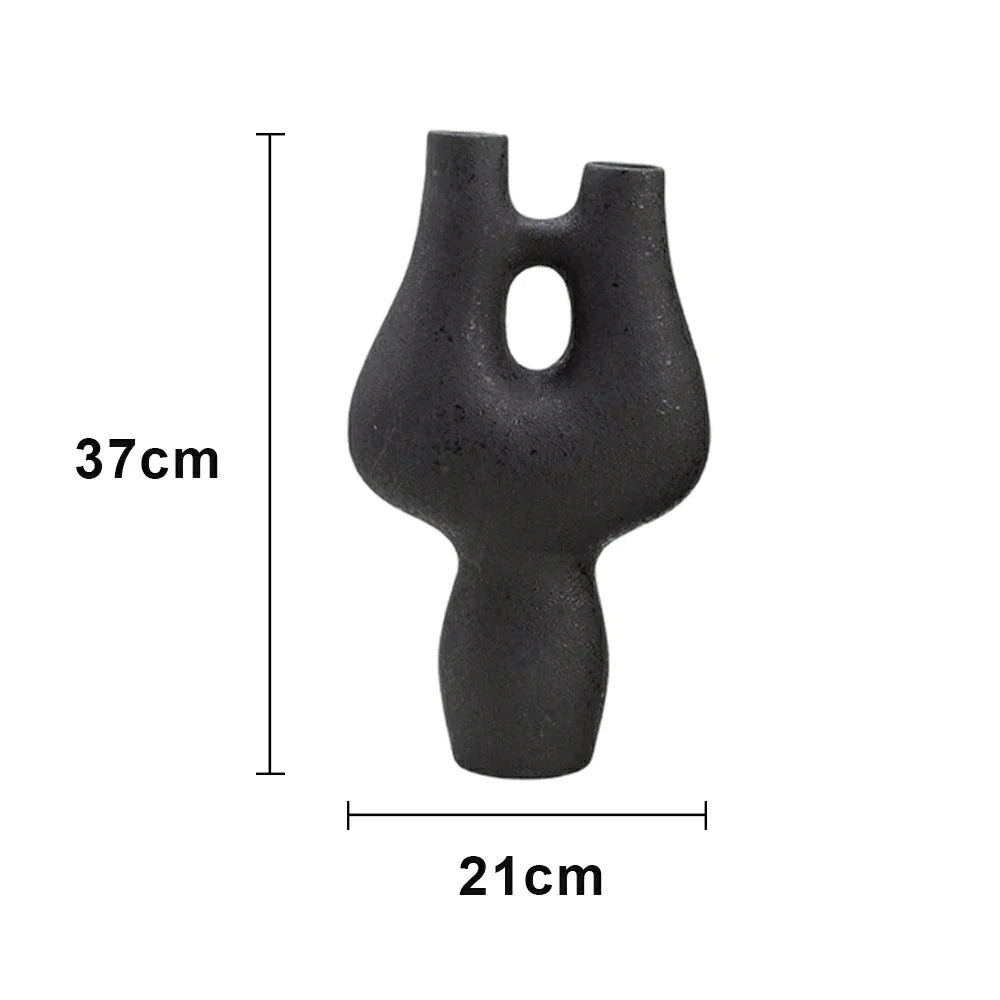 LIVARA Ceramic Decorative Ornament Artistic Display Double-Hole Branch Form Matte Ceramic Handcrafted Stone-Texture Design