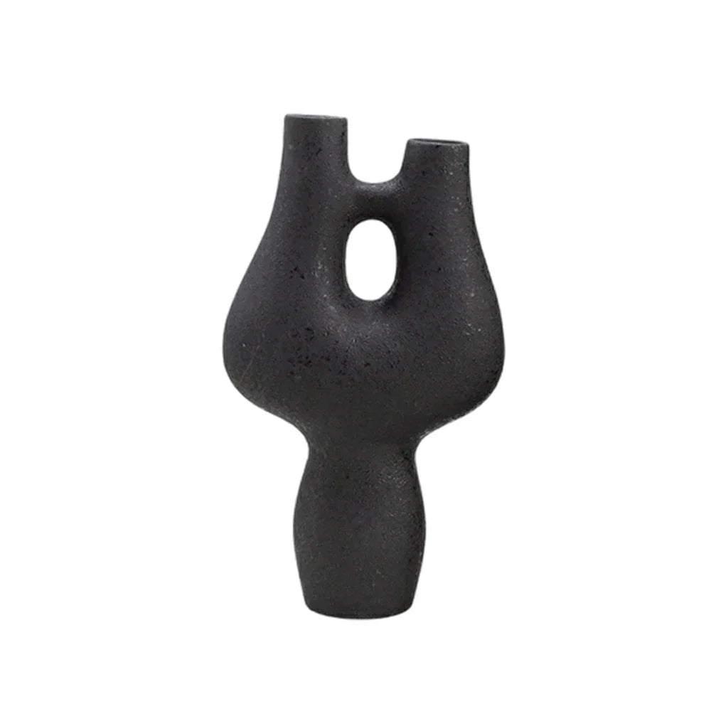 LIVARA Ceramic Decorative Ornament Artistic Display Double-Hole Branch Form Matte Ceramic Handcrafted Stone-Texture Design