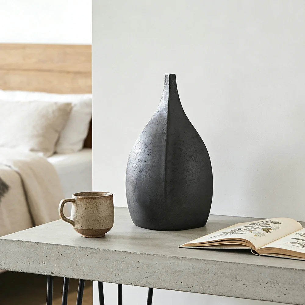 LIVARA Ceramic Decorative Ornament Artistic Display Small-Neck Bottle Form Matte Ceramic Handcrafted Stone-Texture Design