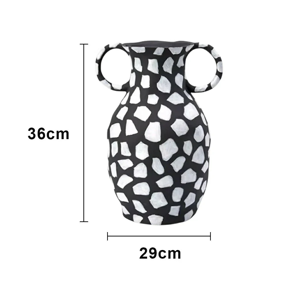 LIVARA Ceramic Decorative Ornament Artistic Display Double-Handle Polka Dot Vase Matte Ceramic Handcrafted Stone-Texture Design