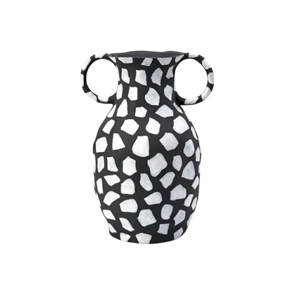 LIVARA Ceramic Decorative Ornament Artistic Display Double-Handle Polka Dot Vase Matte Ceramic Handcrafted Stone-Texture Design