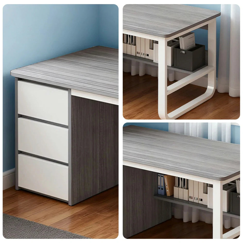 LIVARA Office Design, Panels, Space-Saving Thickened - Stable Edge U-Legs, 100/120/140cm Rounded Desk Grey