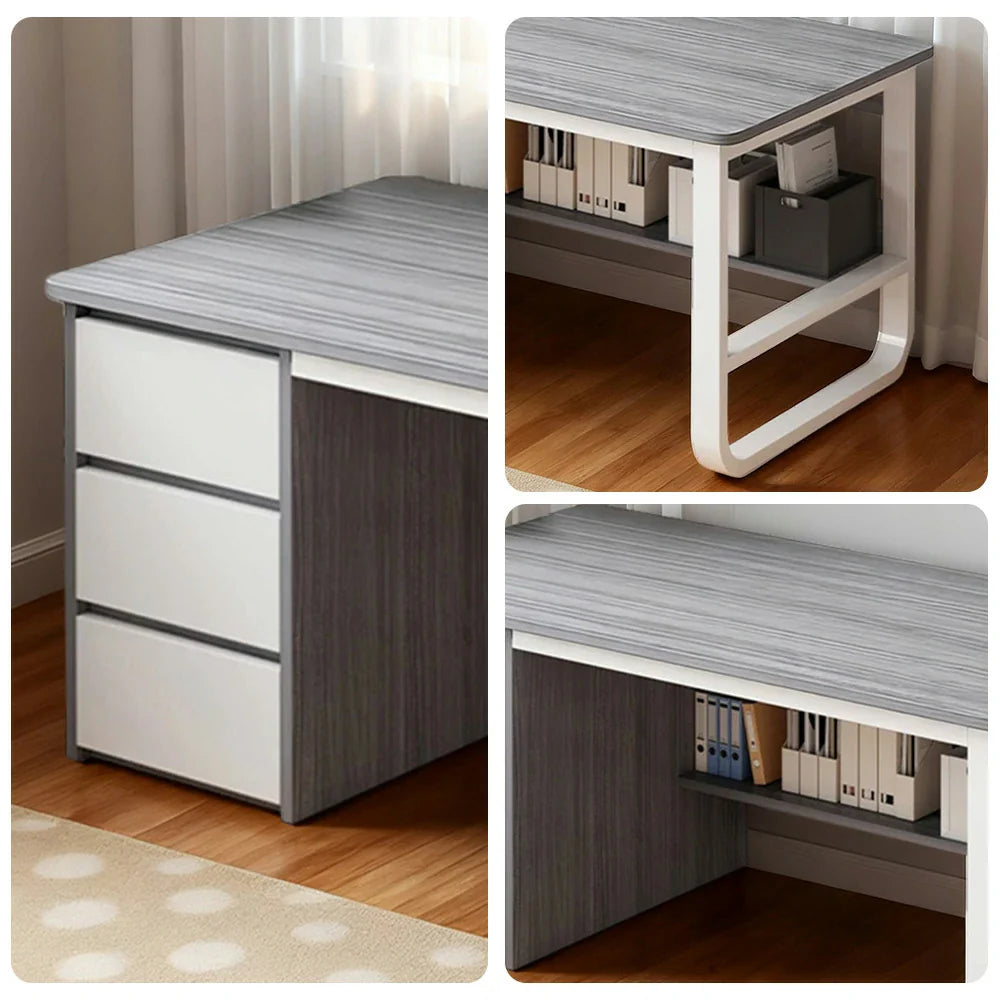 LIVARA Office Design, Panels, Space-Saving Thickened - Stable Edge U-Legs, 100/120/140cm Rounded Desk Grey