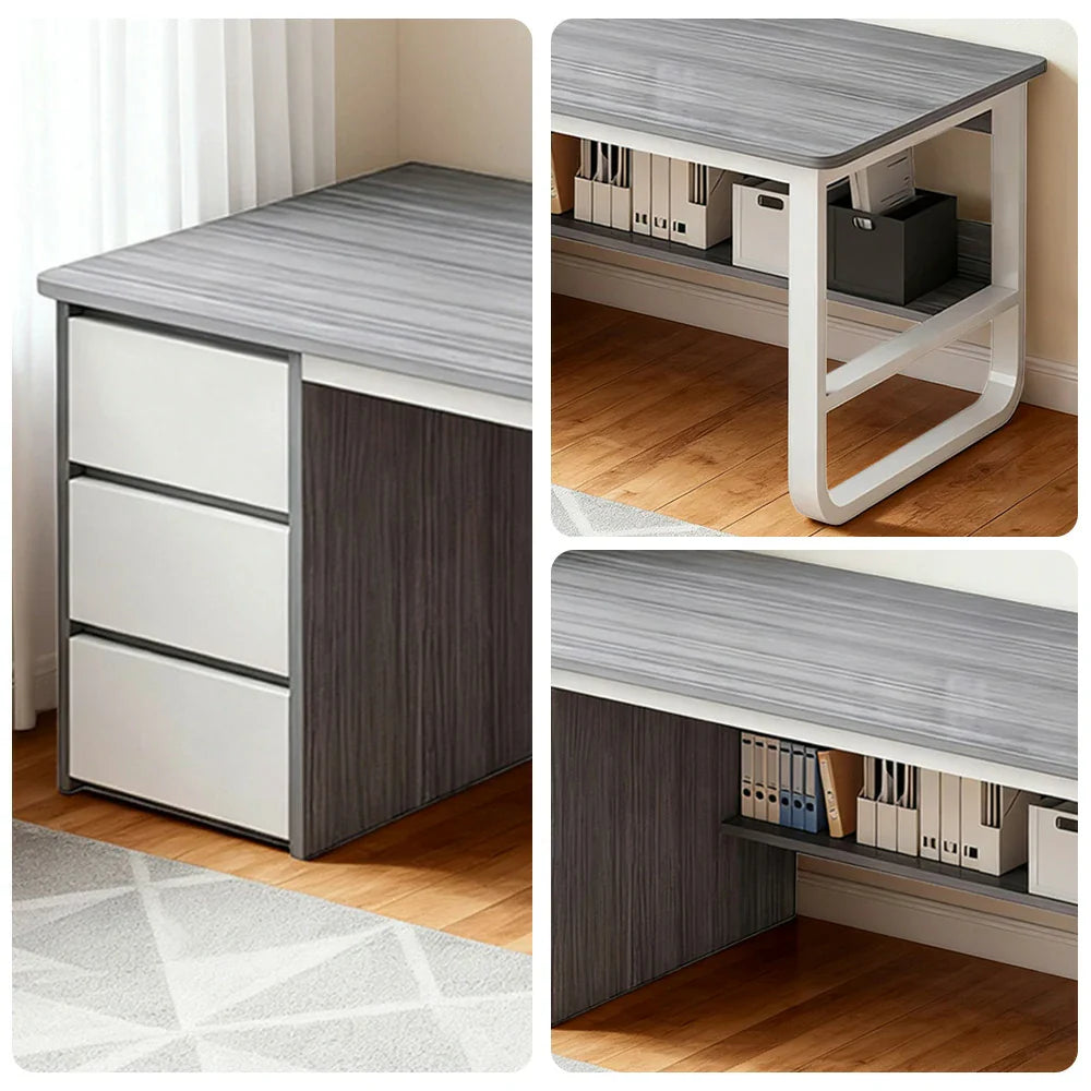 LIVARA Office Design, Panels, Space-Saving Thickened - Stable Edge U-Legs, 100/120/140cm Rounded Desk Grey