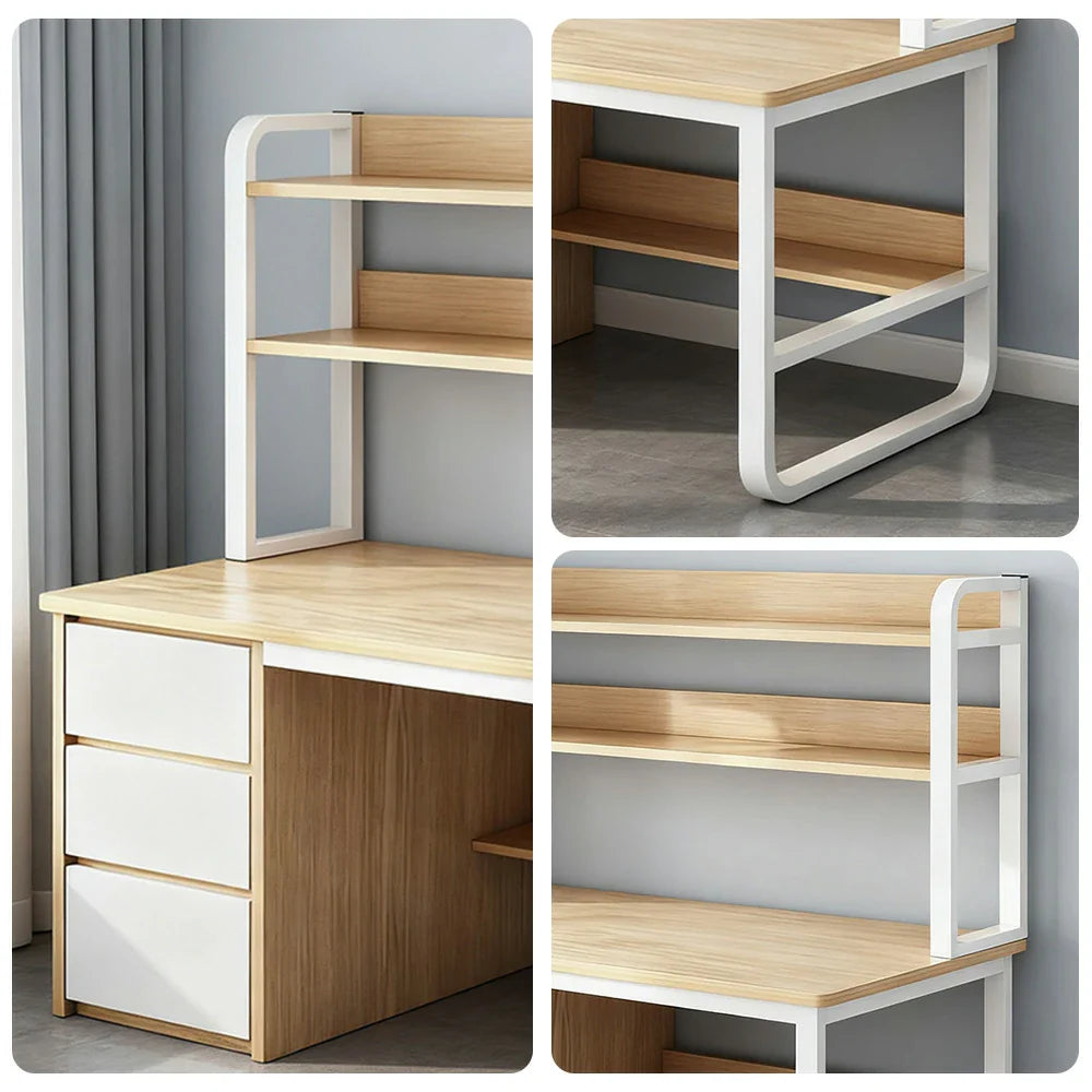 LIVARA Bookshelf Panels, Frame Computer Steel Thickened Desk Design, 100/120/140cm Space-Saving 2-in-1 - Wood