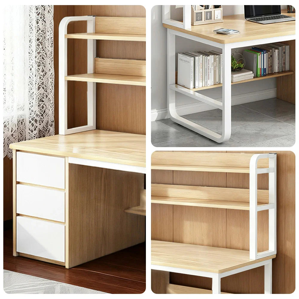 LIVARA Bookshelf Panels, Frame Computer Steel Thickened Desk Design, 100/120/140cm Space-Saving 2-in-1 - Wood