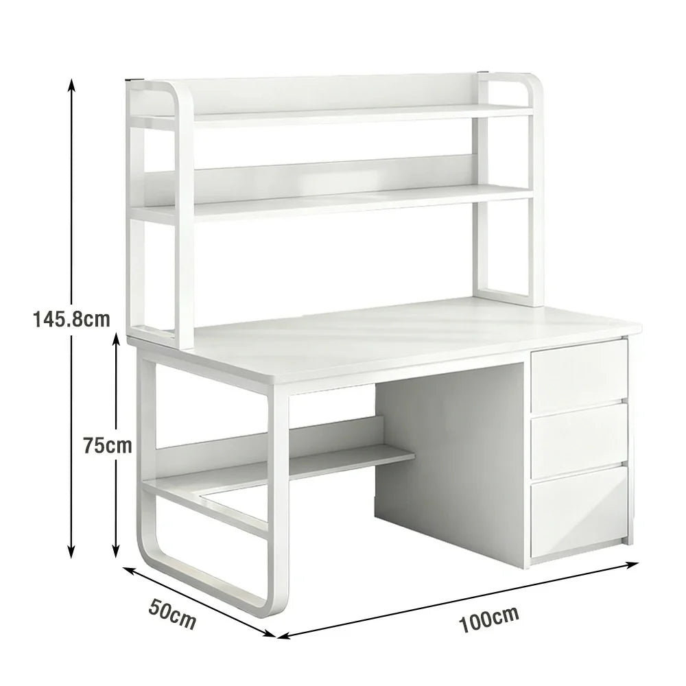 LIVARA Bookshelf - Thickened Design, Desk Steel Frame 2-in-1 Computer Panels, 100/120/140cm Space-Saving White