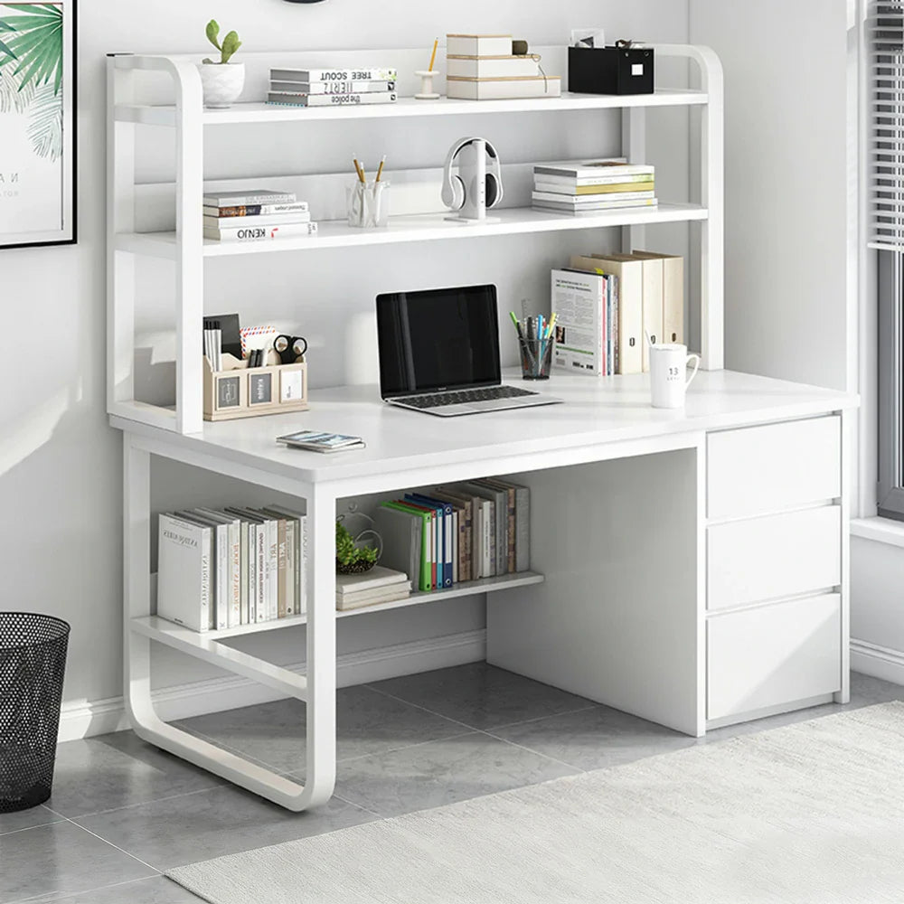 LIVARA Bookshelf - Thickened Design, Desk Steel Frame 2-in-1 Computer Panels, 100/120/140cm Space-Saving White