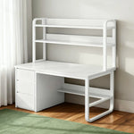 LIVARA Bookshelf - Thickened Design, Desk Steel Frame 2-in-1 Computer Panels, 100/120/140cm Space-Saving White