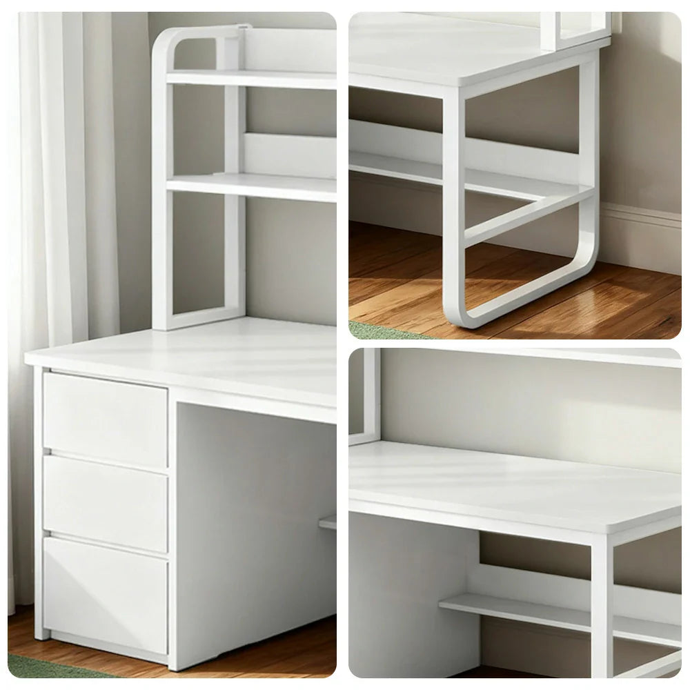 LIVARA Bookshelf - Thickened Design, Desk Steel Frame 2-in-1 Computer Panels, 100/120/140cm Space-Saving White