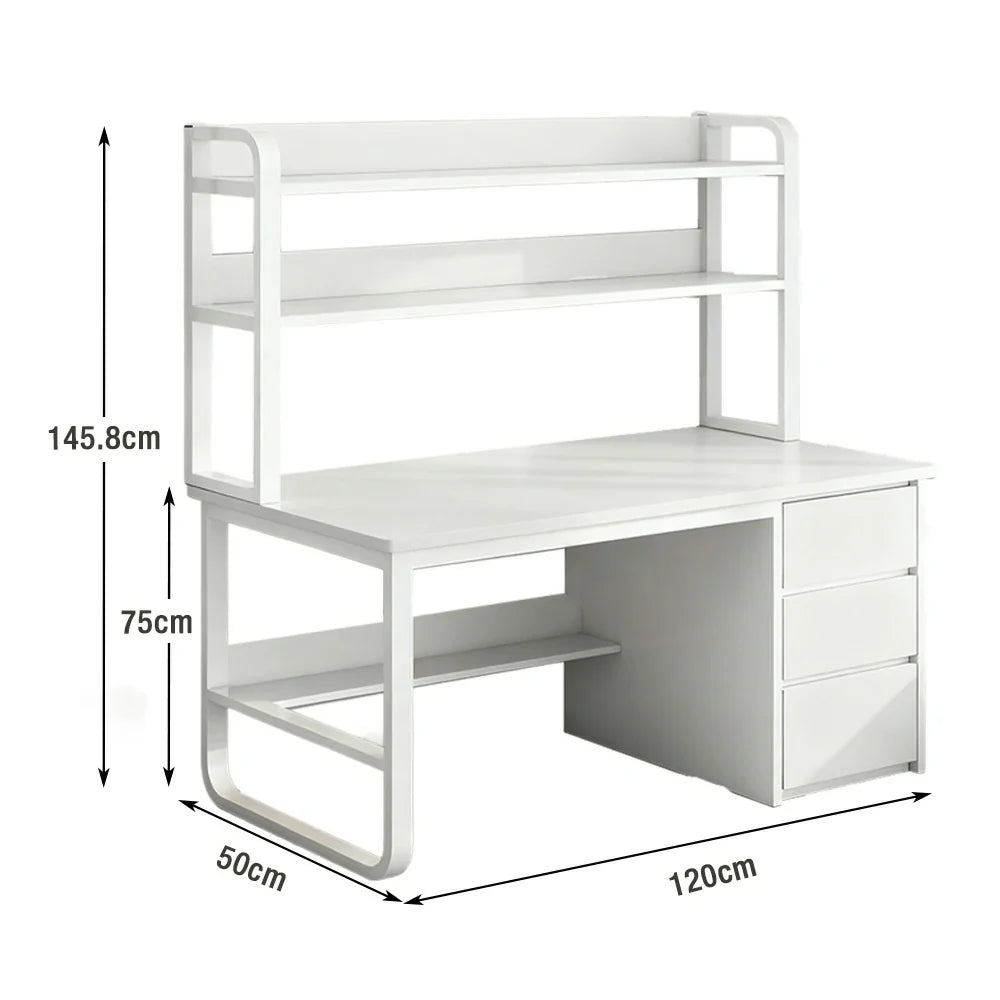 LIVARA Bookshelf - Thickened Design, Desk Steel Frame 2-in-1 Computer Panels, 100/120/140cm Space-Saving White