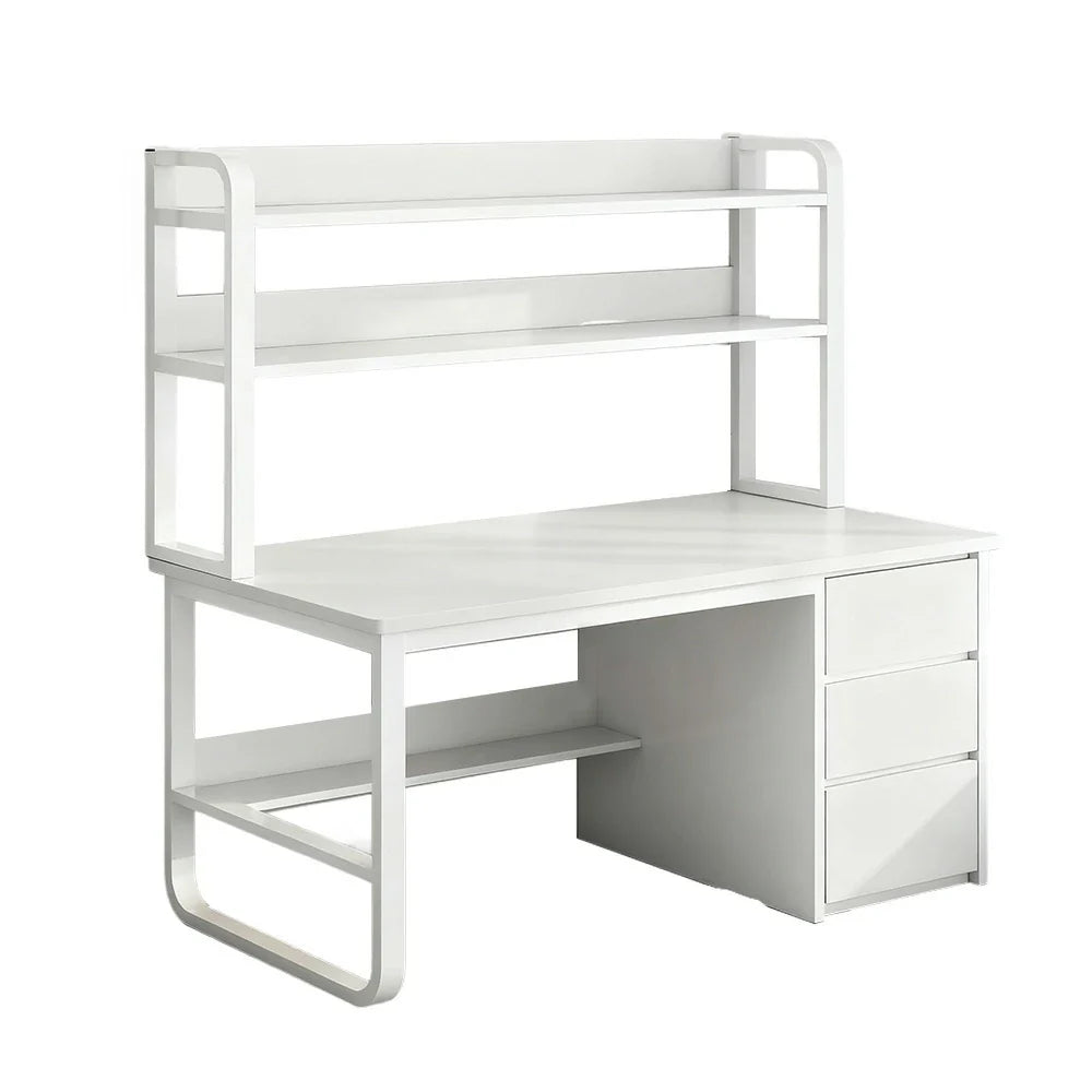 LIVARA Bookshelf - Thickened Design, Desk Steel Frame 2-in-1 Computer Panels, 100/120/140cm Space-Saving White