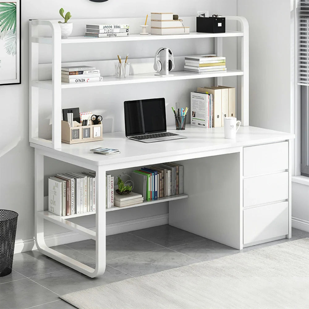 LIVARA Bookshelf - Thickened Design, Desk Steel Frame 2-in-1 Computer Panels, 100/120/140cm Space-Saving White