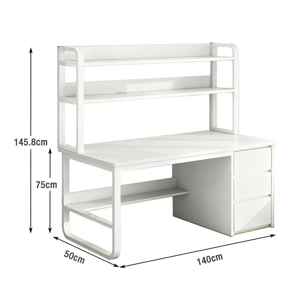 LIVARA Bookshelf - Thickened Design, Desk Steel Frame 2-in-1 Computer Panels, 100/120/140cm Space-Saving White