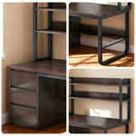 LIVARA Bookshelf Steel Frame Space-Saving 2-in-1 Computer Design, - Thickened 100/120/140cm Panels, Desk Walnut