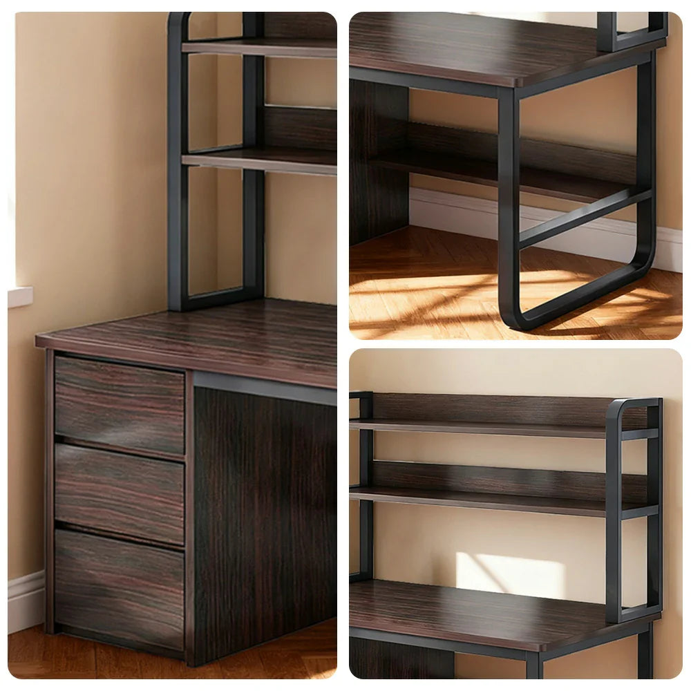 LIVARA Bookshelf Steel Frame Space-Saving 2-in-1 Computer Design, - Thickened 100/120/140cm Panels, Desk Walnut