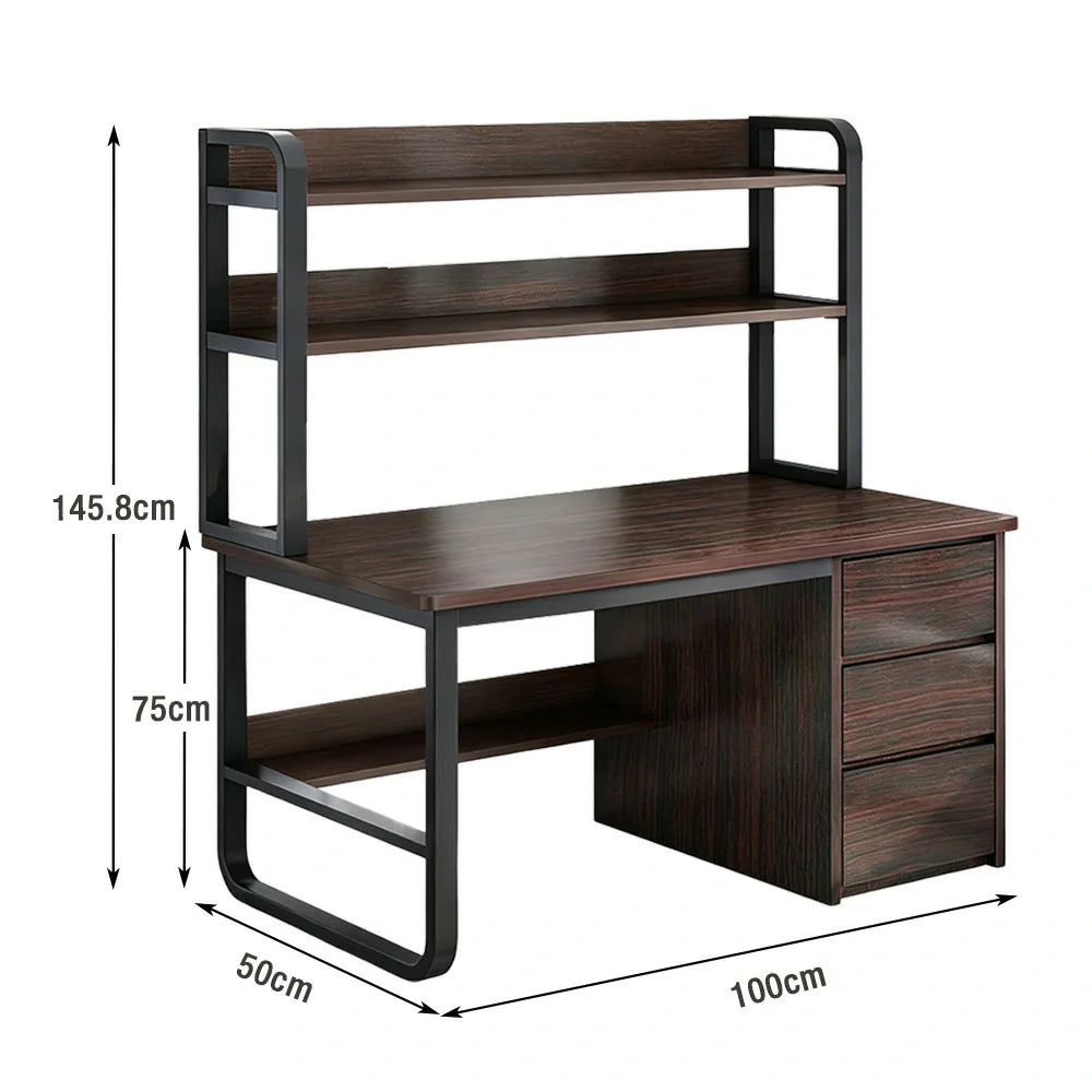 LIVARA Bookshelf Steel Frame Space-Saving 2-in-1 Computer Design, - Thickened 100/120/140cm Panels, Desk Walnut