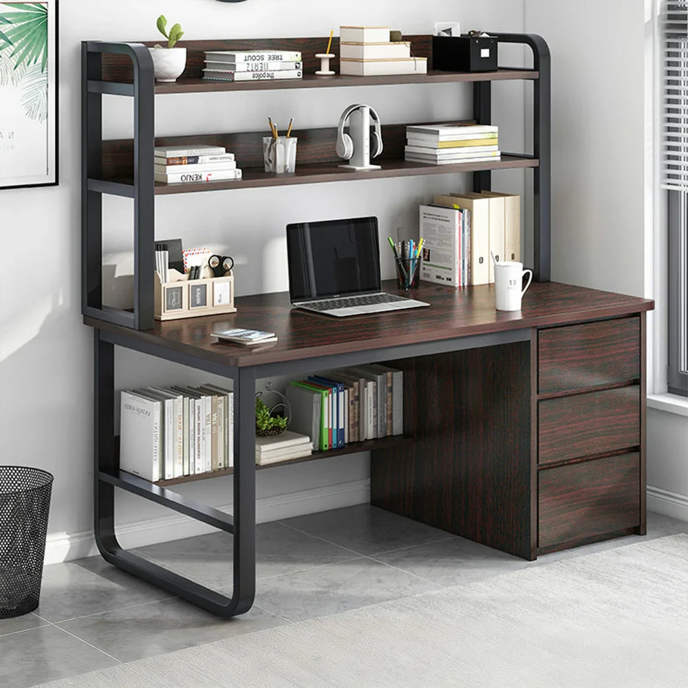 LIVARA Bookshelf Steel Frame Space-Saving 2-in-1 Computer Design, - Thickened 100/120/140cm Panels, Desk Walnut