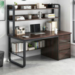LIVARA Bookshelf Steel Frame Space-Saving 2-in-1 Computer Design, - Thickened 100/120/140cm Panels, Desk Walnut