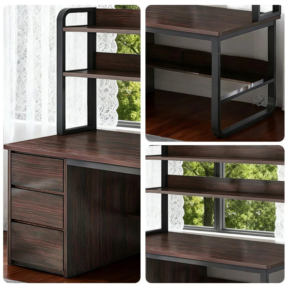 LIVARA Bookshelf Steel Frame Space-Saving 2-in-1 Computer Design, - Thickened 100/120/140cm Panels, Desk Walnut