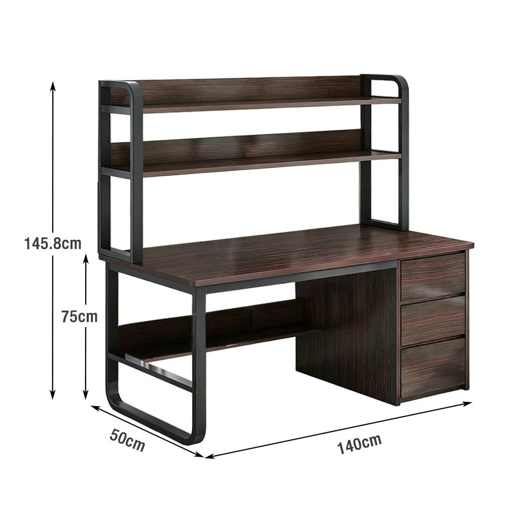LIVARA Bookshelf Steel Frame Space-Saving 2-in-1 Computer Design, - Thickened 100/120/140cm Panels, Desk Walnut