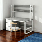 LIVARA Bookshelf Set Office Design, 100/120/140cm Desk Chair Thickened Panels, and 2-in-1 - Steel Frame Space-Saving Grey