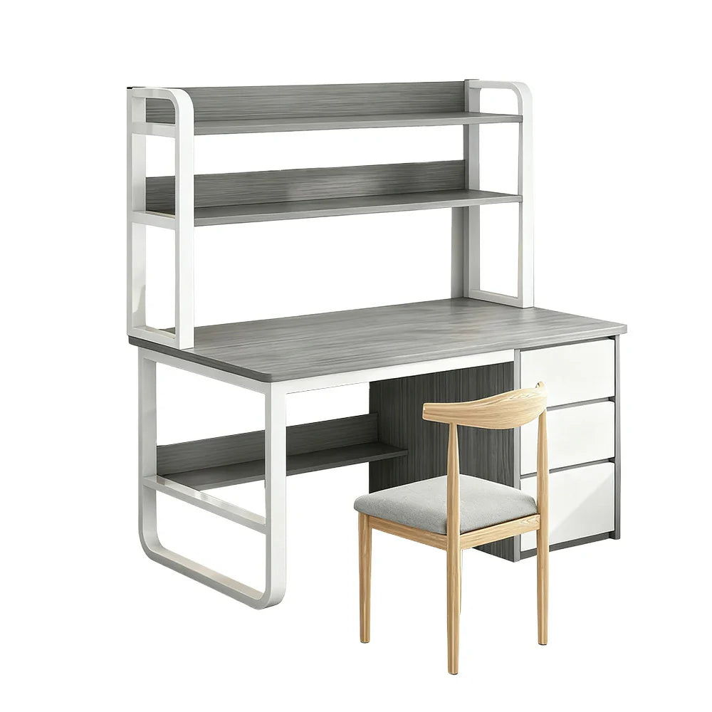 LIVARA Bookshelf Set Office Design, 100/120/140cm Desk Chair Thickened Panels, and 2-in-1 - Steel Frame Space-Saving Grey