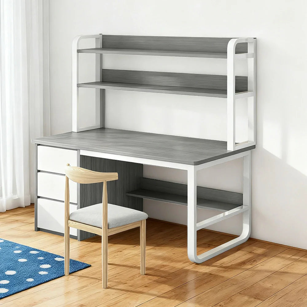 LIVARA Bookshelf Set Office Design, 100/120/140cm Desk Chair Thickened Panels, and 2-in-1 - Steel Frame Space-Saving Grey