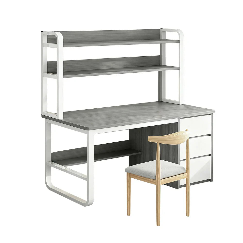 LIVARA Bookshelf Set Office Design, 100/120/140cm Desk Chair Thickened Panels, and 2-in-1 - Steel Frame Space-Saving Grey