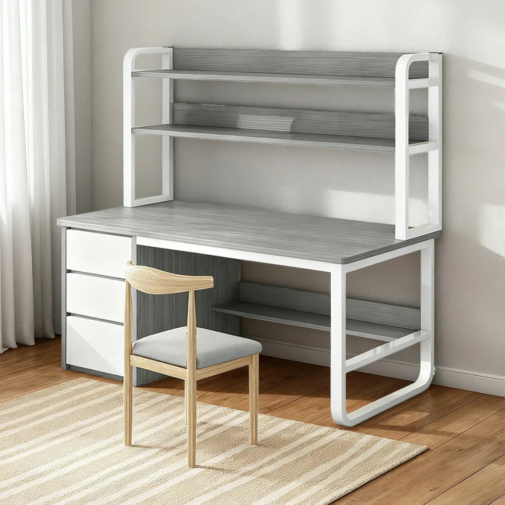 LIVARA Bookshelf Set Office Design, 100/120/140cm Desk Chair Thickened Panels, and 2-in-1 - Steel Frame Space-Saving Grey