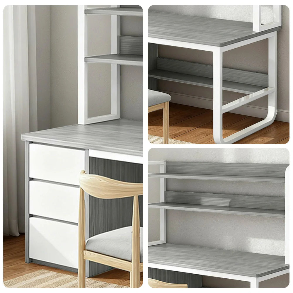 LIVARA Bookshelf Set Office Design, 100/120/140cm Desk Chair Thickened Panels, and 2-in-1 - Steel Frame Space-Saving Grey