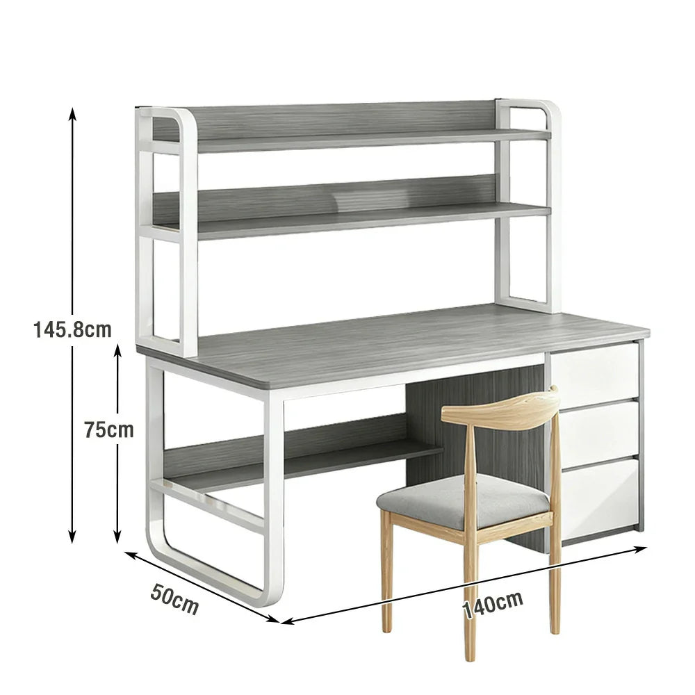 LIVARA Bookshelf Set Office Design, 100/120/140cm Desk Chair Thickened Panels, and 2-in-1 - Steel Frame Space-Saving Grey