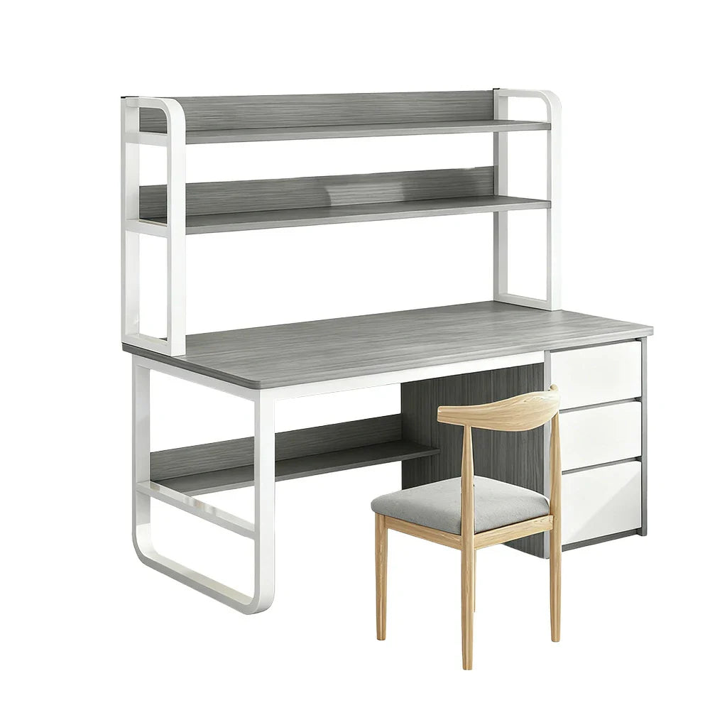 LIVARA Bookshelf Set Office Design, 100/120/140cm Desk Chair Thickened Panels, and 2-in-1 - Steel Frame Space-Saving Grey