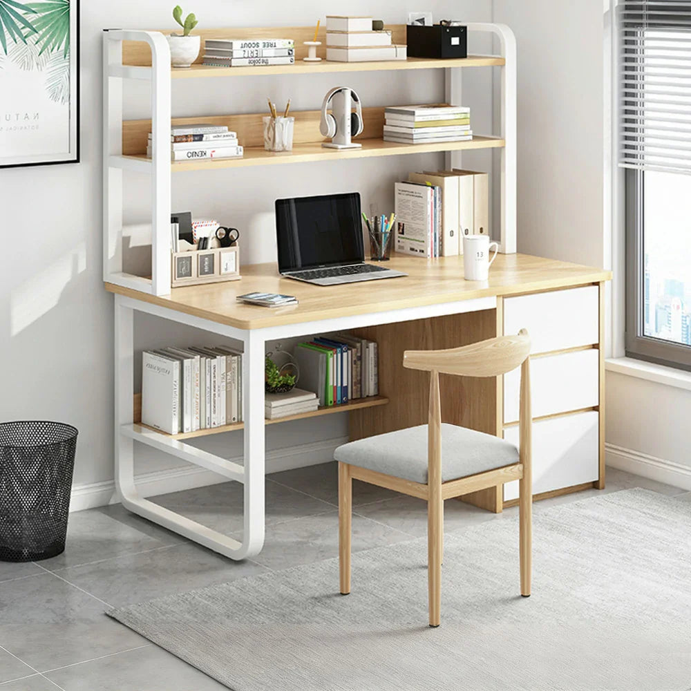 LIVARA Bookshelf 2-in-1 Office Design, Space-Saving 100/120/140cm Frame Set Desk Panels, Chair and Steel - Thickened Wood