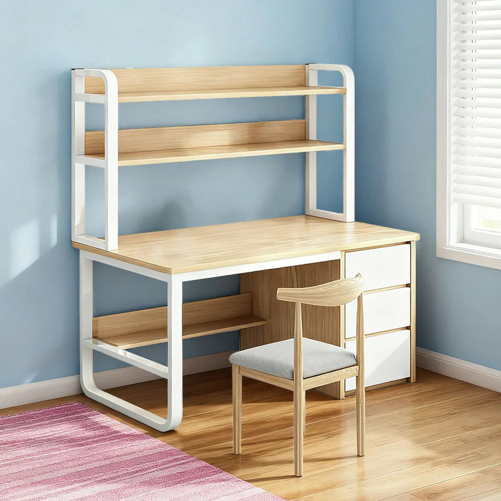 LIVARA Bookshelf 2-in-1 Office Design, Space-Saving 100/120/140cm Frame Set Desk Panels, Chair and Steel - Thickened Wood