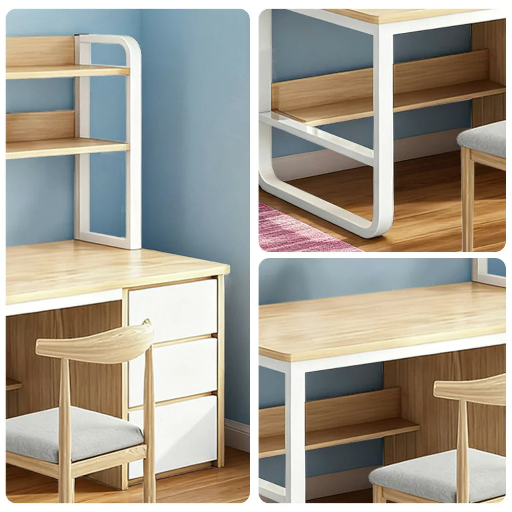 LIVARA Bookshelf 2-in-1 Office Design, Space-Saving 100/120/140cm Frame Set Desk Panels, Chair and Steel - Thickened Wood