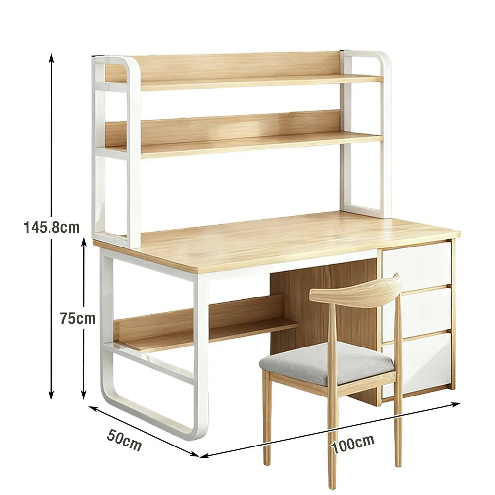 LIVARA Bookshelf 2-in-1 Office Design, Space-Saving 100/120/140cm Frame Set Desk Panels, Chair and Steel - Thickened Wood