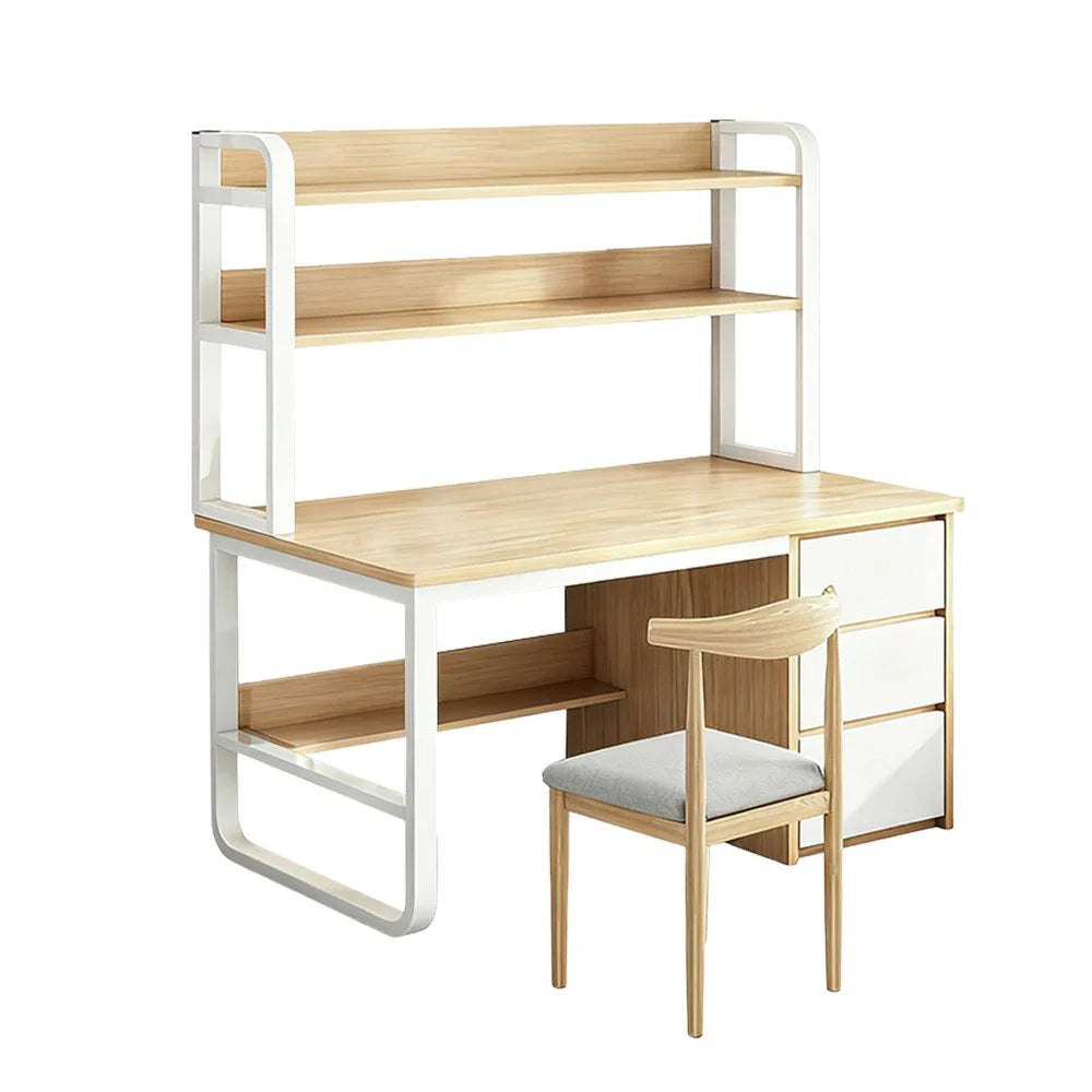 LIVARA Bookshelf 2-in-1 Office Design, Space-Saving 100/120/140cm Frame Set Desk Panels, Chair and Steel - Thickened Wood