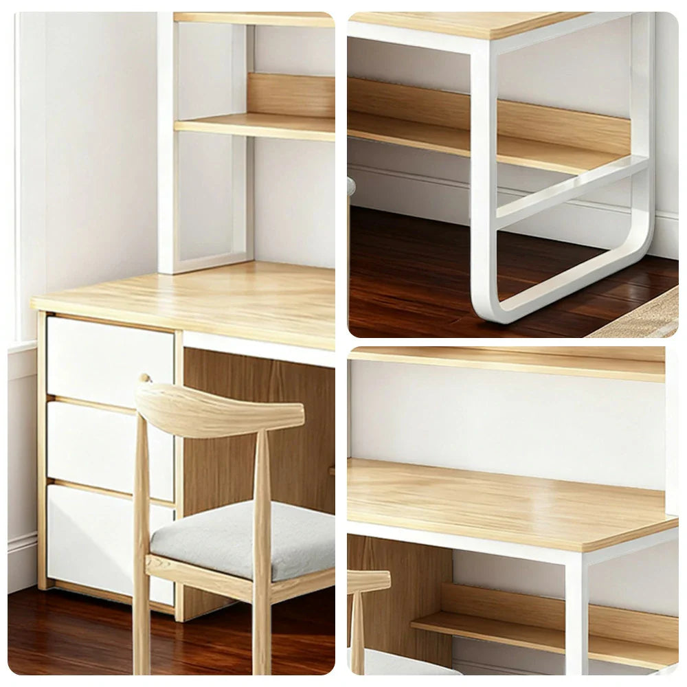 LIVARA Bookshelf 2-in-1 Office Design, Space-Saving 100/120/140cm Frame Set Desk Panels, Chair and Steel - Thickened Wood