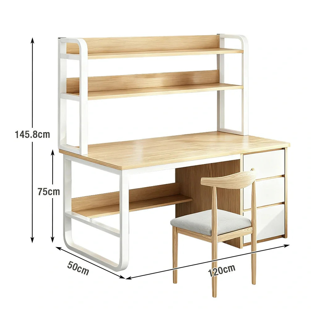 LIVARA Bookshelf 2-in-1 Office Design, Space-Saving 100/120/140cm Frame Set Desk Panels, Chair and Steel - Thickened Wood