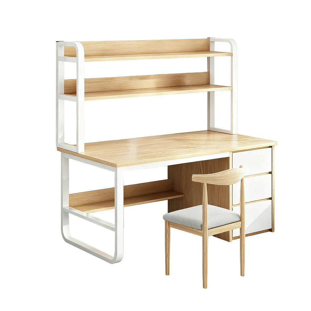 LIVARA Bookshelf 2-in-1 Office Design, Space-Saving 100/120/140cm Frame Set Desk Panels, Chair and Steel - Thickened Wood
