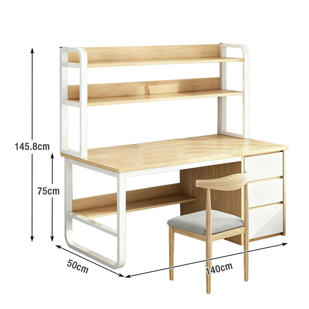 LIVARA Bookshelf 2-in-1 Office Design, Space-Saving 100/120/140cm Frame Set Desk Panels, Chair and Steel - Thickened Wood