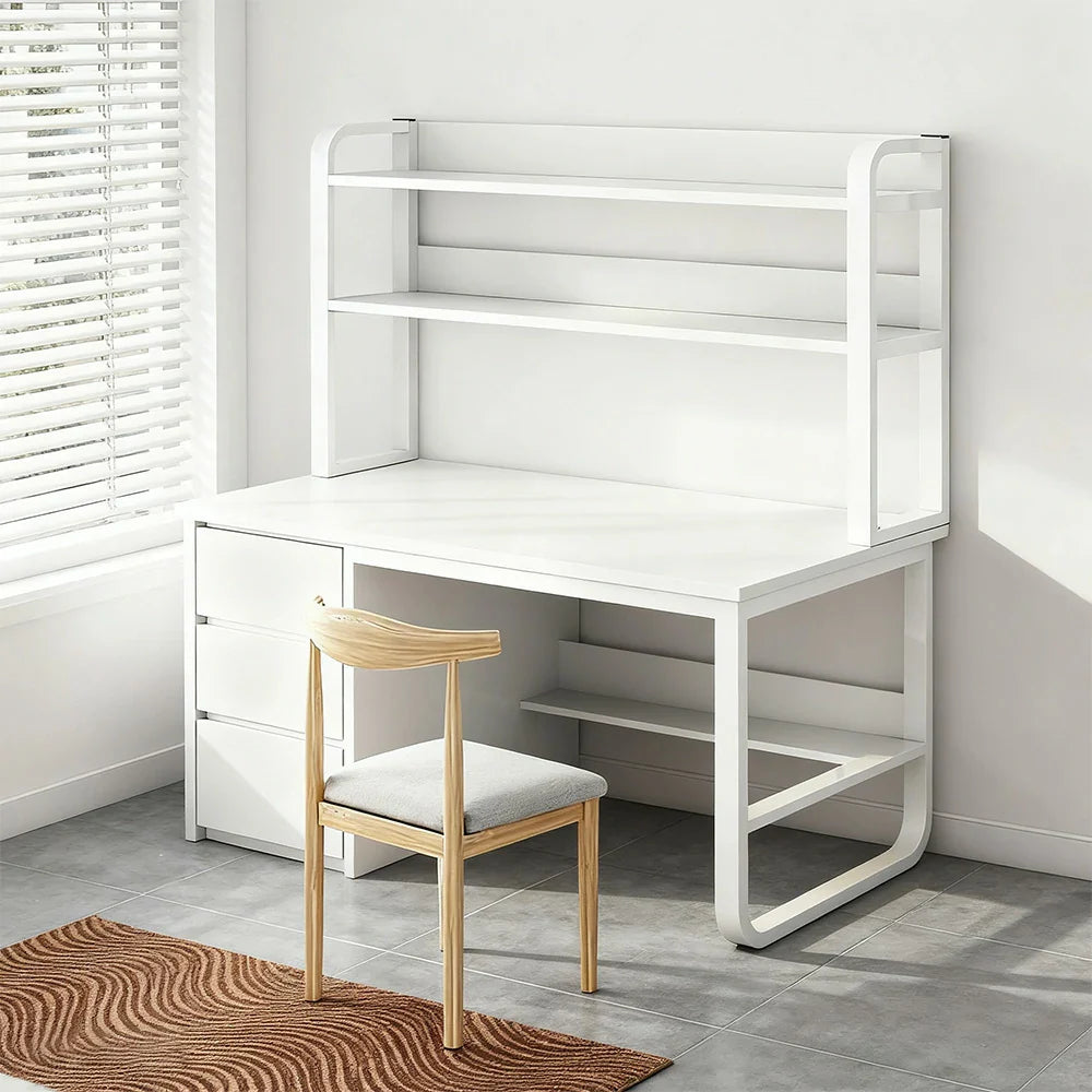 LIVARA Bookshelf Chair Design, Steel Set Office Frame 100/120/140cm Desk Thickened Space-Saving - Panels, 2-in-1 and White