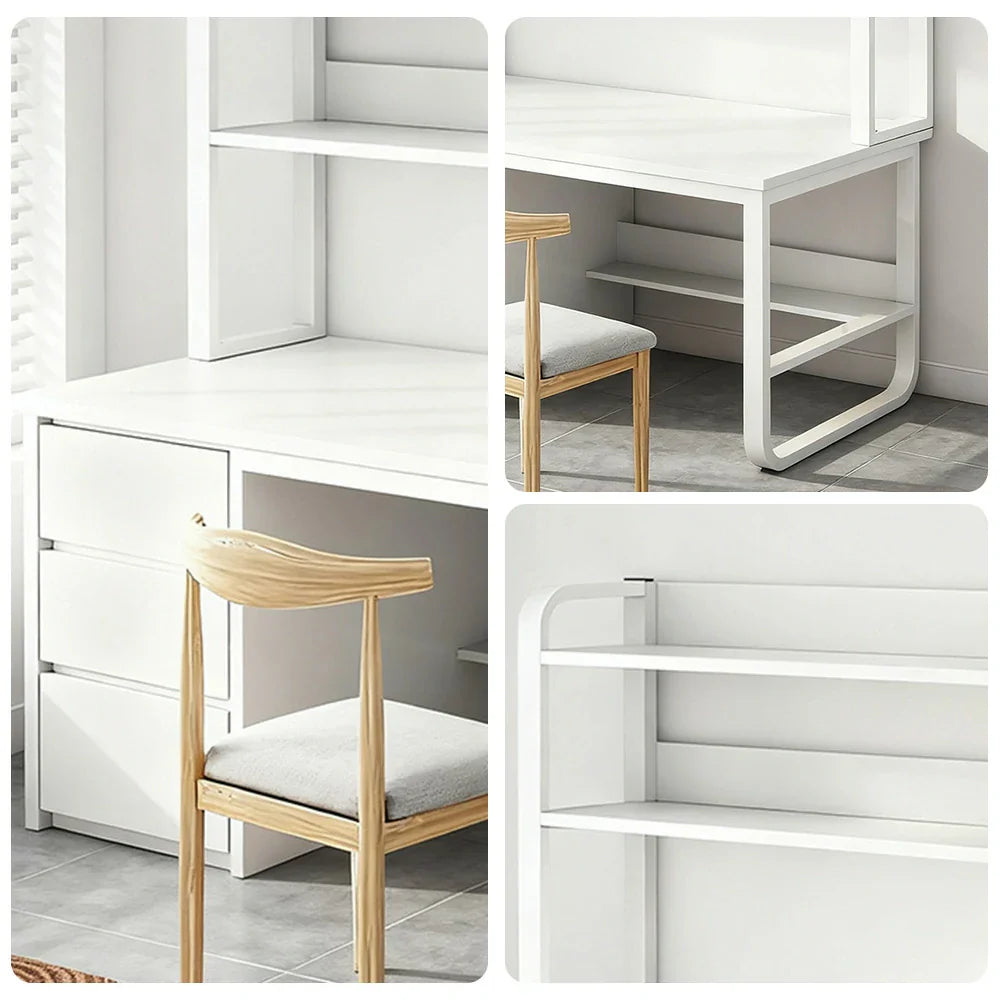 LIVARA Bookshelf Chair Design, Steel Set Office Frame 100/120/140cm Desk Thickened Space-Saving - Panels, 2-in-1 and White