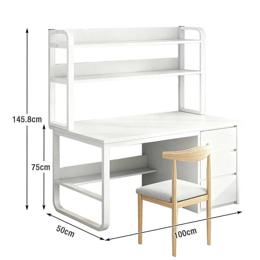 LIVARA Bookshelf Chair Design, Steel Set Office Frame 100/120/140cm Desk Thickened Space-Saving - Panels, 2-in-1 and White