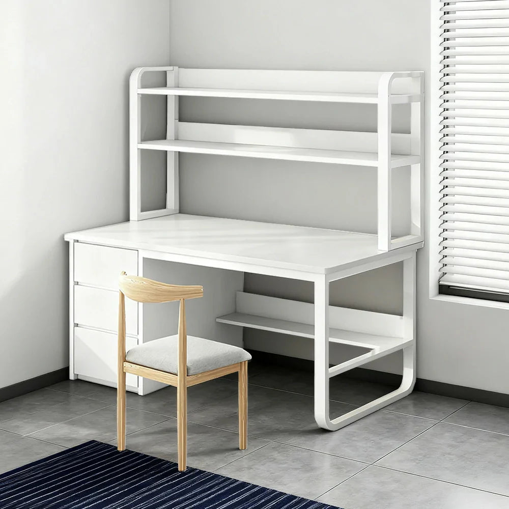 LIVARA Bookshelf Chair Design, Steel Set Office Frame 100/120/140cm Desk Thickened Space-Saving - Panels, 2-in-1 and White