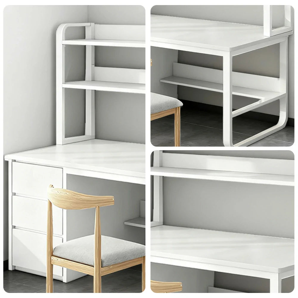 LIVARA Bookshelf Chair Design, Steel Set Office Frame 100/120/140cm Desk Thickened Space-Saving - Panels, 2-in-1 and White